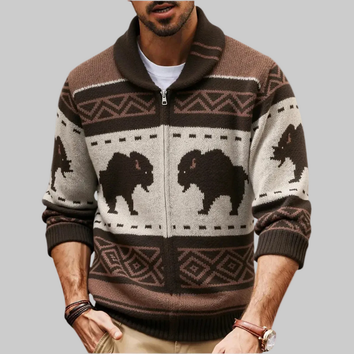 Men | Retro Buffalo Print Cardigan