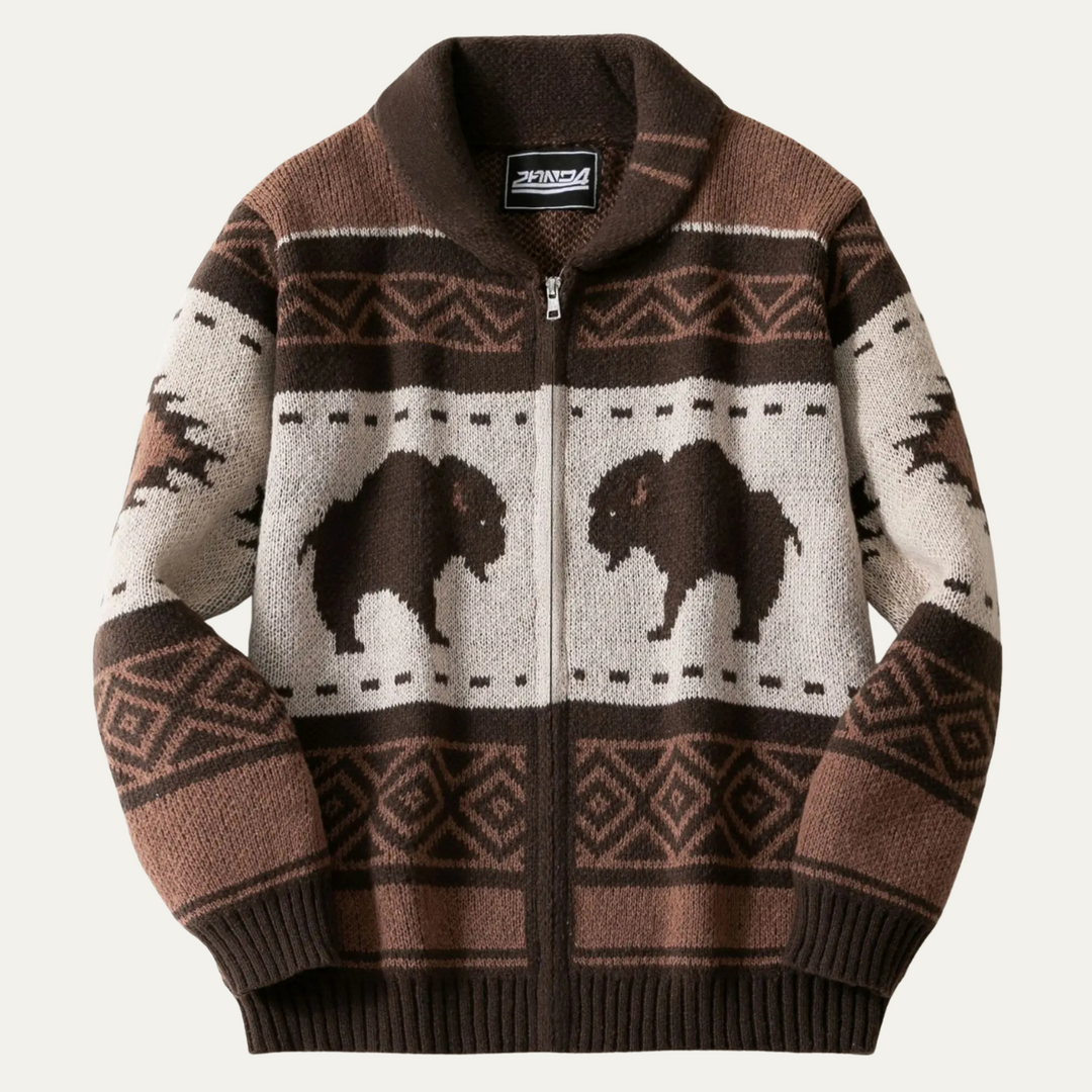 Men | Retro Buffalo Print Cardigan