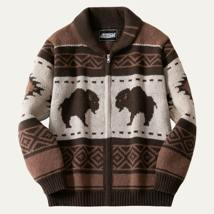 Men | Retro Buffalo Print Cardigan