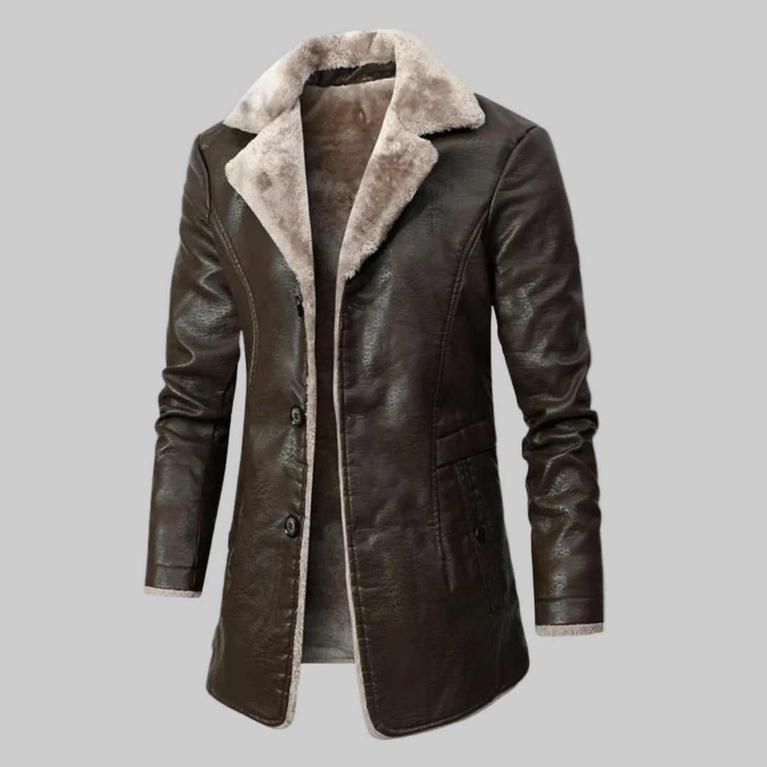 Men | Button-Up Fur Lined Leather Coat