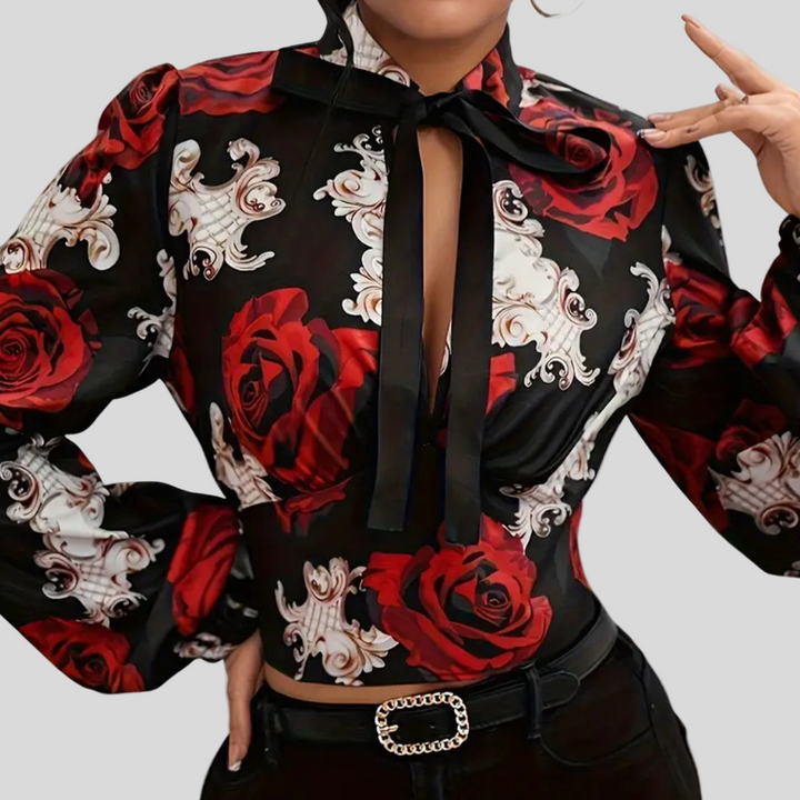 Women | Floral shirt with bow tie