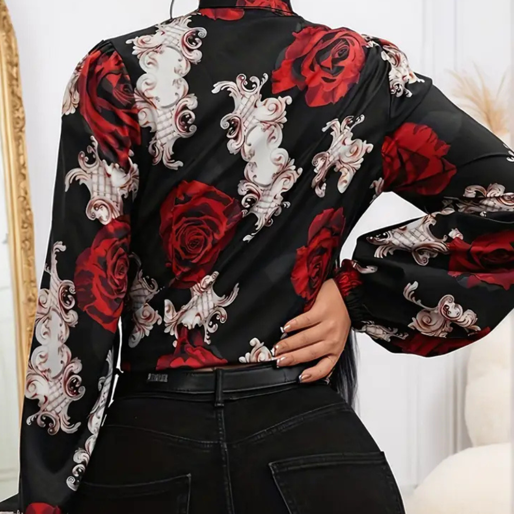 Women | Floral shirt with bow tie